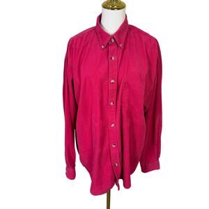 Pink Flannel Corduroy Button Down Cotton Long Sleeve Shirt US Womens XL